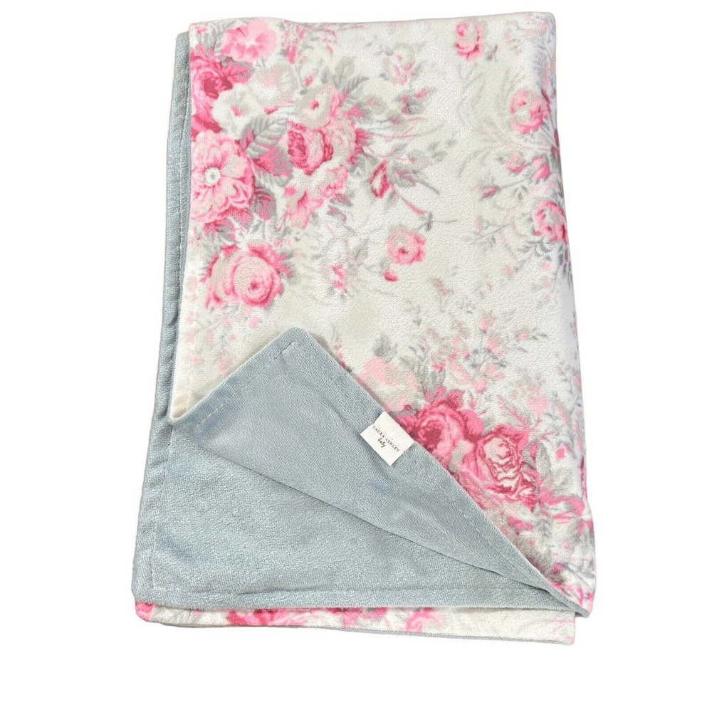 Laura Ashley floral Pink Grey Baby Blanket Minky Flannel Fleece